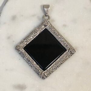 Black Stone Pendant in Textured Frame
